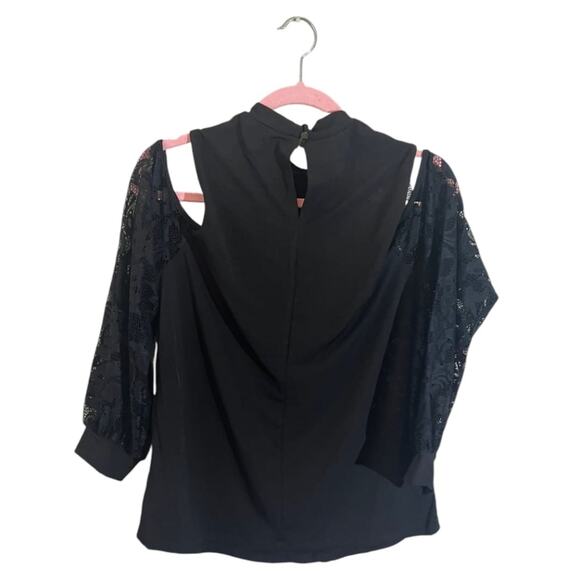 Willow Drive Blouse Womens Size M Black Lace-Sleeve Cold-Shoulder Top NWT - Picture 1 of 8